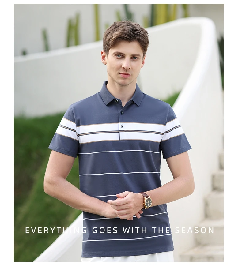 Summer men's polo shirt pure cotton short sleeved T-shirt thin striped business casual breathable wrinkle resistant top 21 Se33617aca6724082943f4635d470ef928