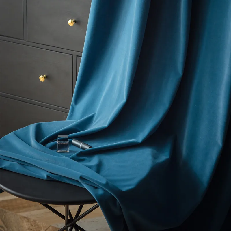 

Nordic Luxury Velvet Curtain Blue Window Curtain Solid Color Semi Shade Curtains for Bedroom and Living Room
