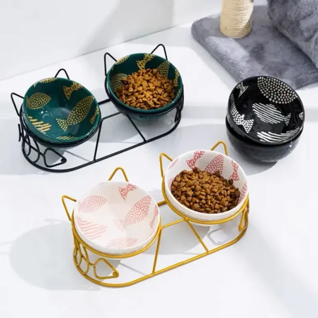 Cat Double Bowl миска складнаCute High-Leg Ceramic  Oblique Mouth Protect Cervical Spine Prevent Overturning Food Water Fxed Pet 2