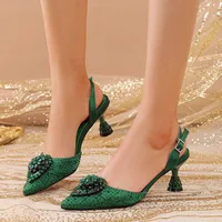 2025 Women's Green High Heels - Italy-Inspired Rhinestone Pointed-Toe Design for Gorgeous Parties | Plus Size Available - Image 4