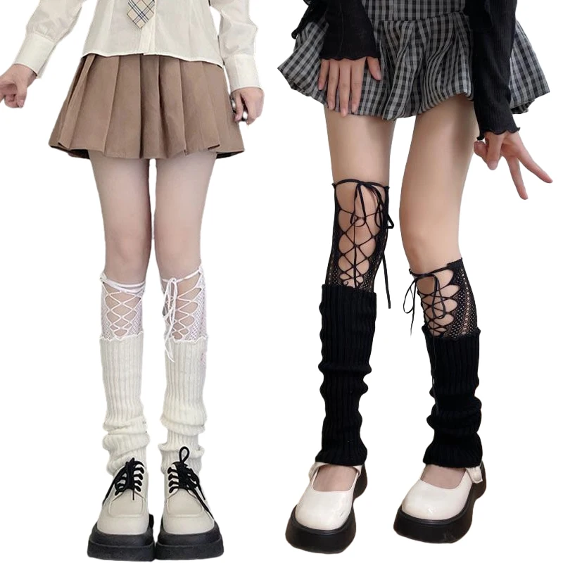 

Милые кружевные вязаные гетры в стиле Харадзюку с ленточным бантом, носки в эстетике Y2k, длинные носки для девочек в стиле "Лолита", кавайная форма JK, Обложка для ног