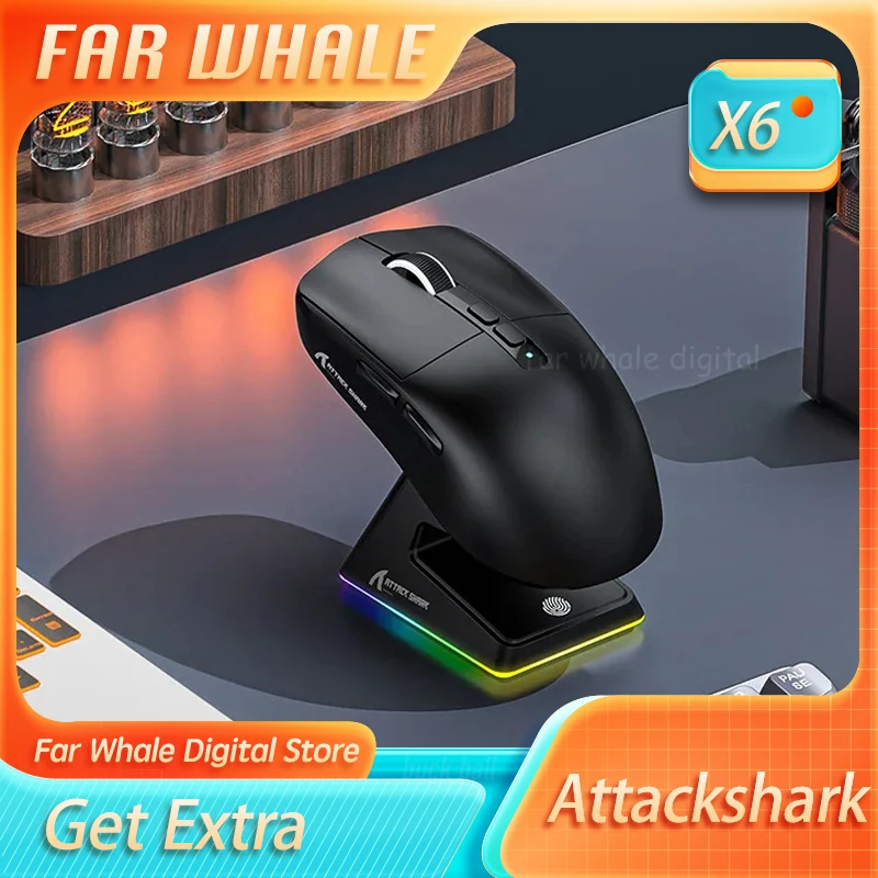 

Attack Shark X6 Three Mode Mouse BT5.2 Wireless 2.4g Wired Lightweight Gaming Mouse 26000DPI 1000HZ 650IPS 50G PAW3395 Mice