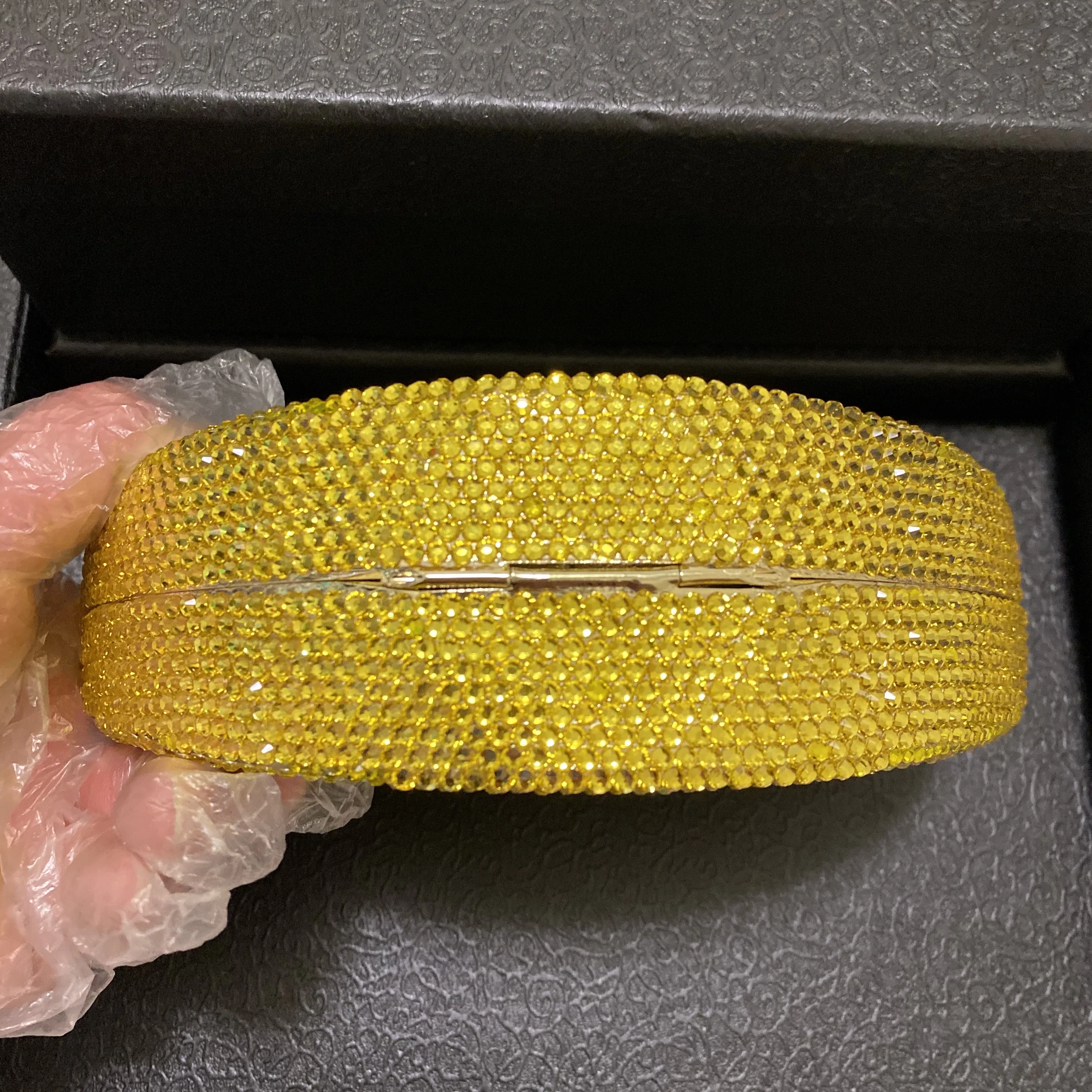 Borsa a tracolla da donna piccola con strass a forma di limone AB/oro Designer di lusso Lady Girls pochette da sera borsa a catena per feste di matrimonio  1524