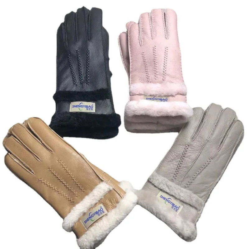 

Winter Warm Leather Gloves Sheepskin Fur One Winter Ladies Outdoor Cycling Windproof Gloves Shengyibao Wholesale