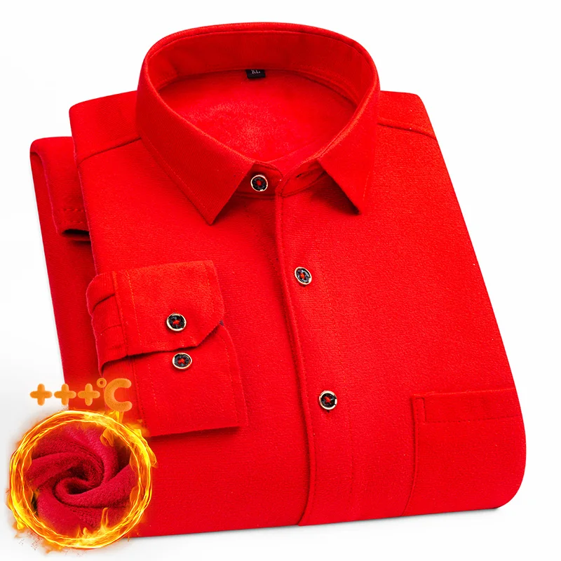 Men's long-sleeved shirt thickened warm 7XL8XL plus size Autumn/Winter casual no-ironing comfortable double-sided fleece top 3