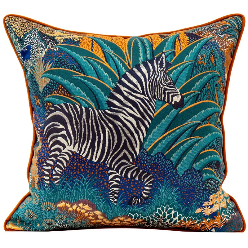 Retro Cushion Cover Decorative Pillow Case Modern Luxury Jungle Zebra Jacquard Giraffe Sofa Chair Bedding Home Decorations