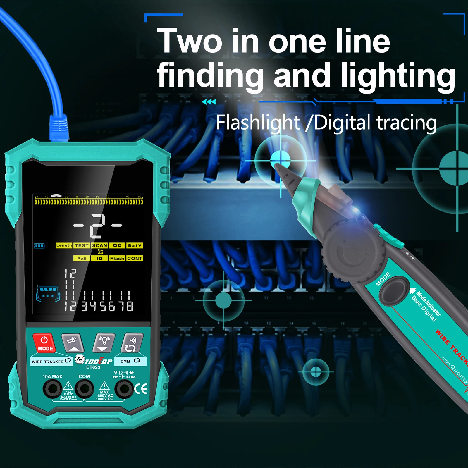 400M Network Cable Tester POE Test Cable Mapping AC/DC Multimeter Network Cable