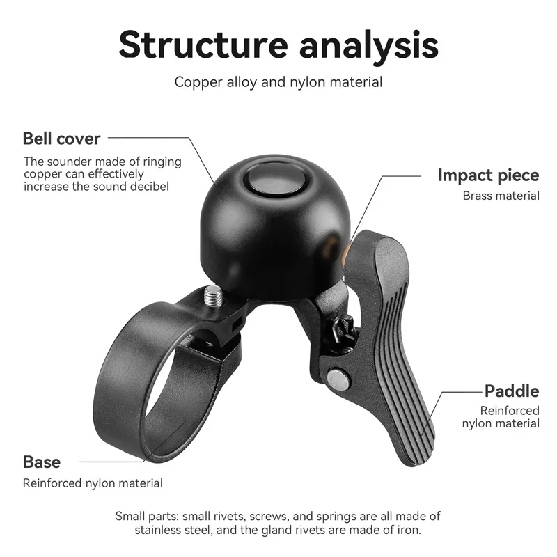 ROCKBROS Classic Small Copper Bike Bell - Loud MTB Bicycle Warning Horn