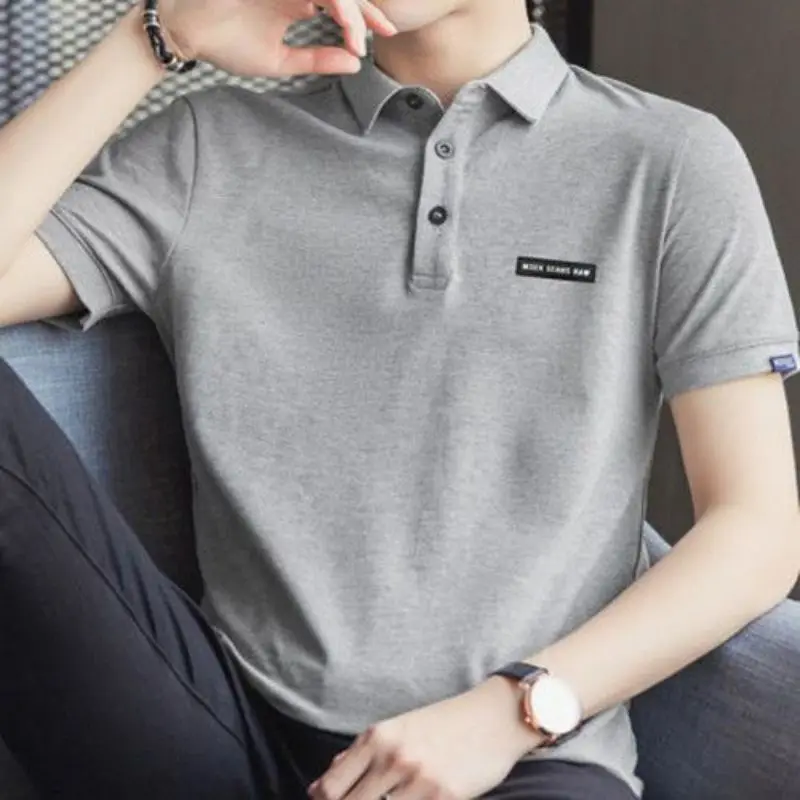 

Fashion Lapel Button Spliced Loose Business T-Shirt Men Clothing 2024 Summer New Oversized Casual Pullovers All-match Tee Shirt