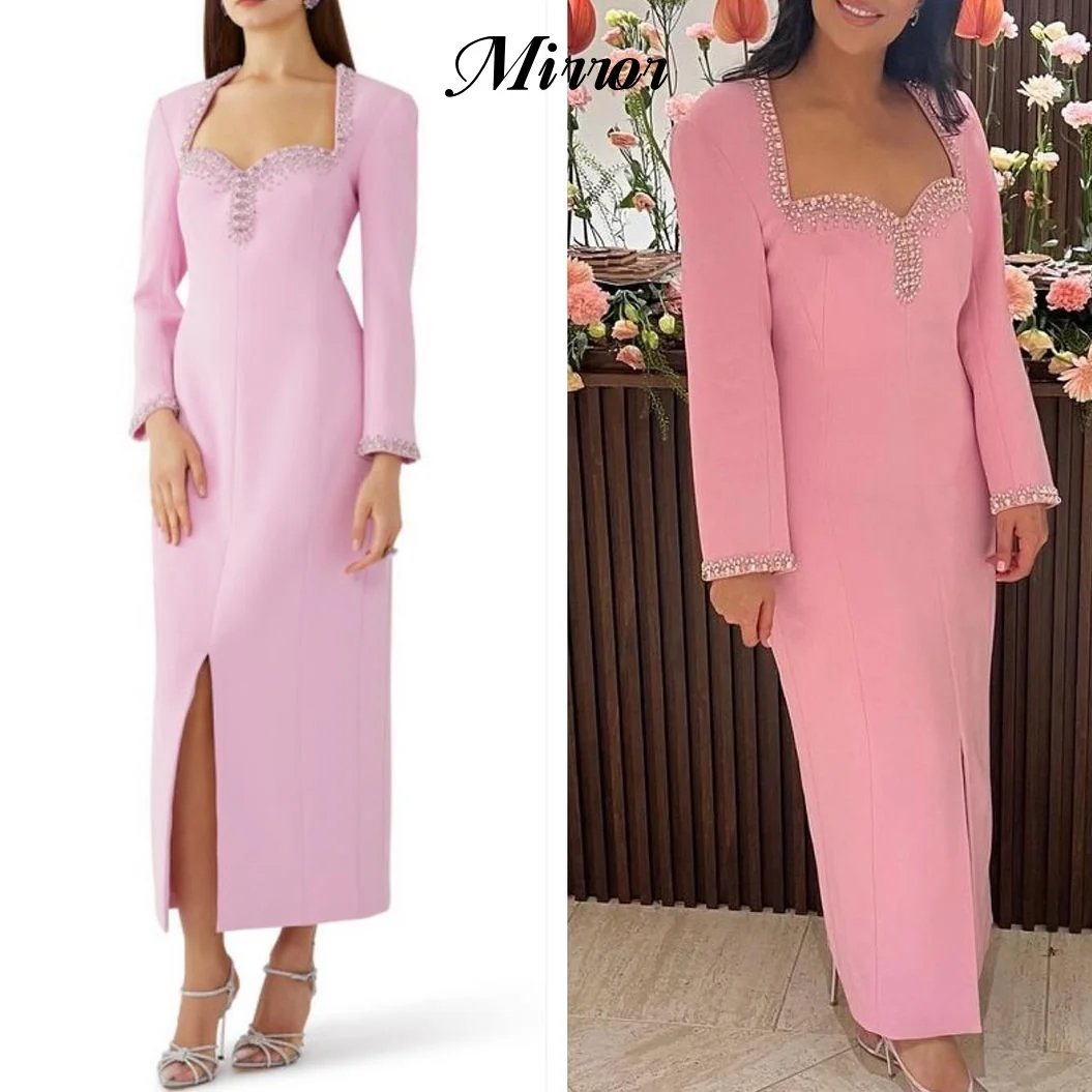 Fortunate Evening Elegant Pink Vintage Sexy Beading Sequined Crystal Gloves Formal Occasion Prom Dress Evening Party Gowns