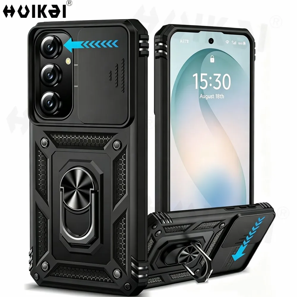 Military Grade Armor Protective Kickstand Cover with Slide Camera Lens Protection