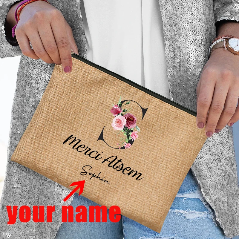 

Merci ATSEM Cosmetic Pouch Personalised Teacher Thank You ATSEM with Name Teacher's Storage Bag Purse Gift for Teachers purses