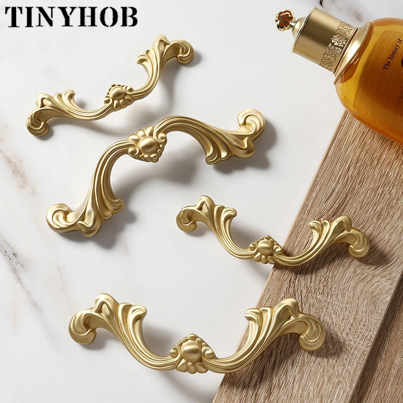 Europeu Retro Latão Ouro Pull para Guarda-roupa Maçaneta Sapato Gabinete e Sapato Gaveta Tração Sólida