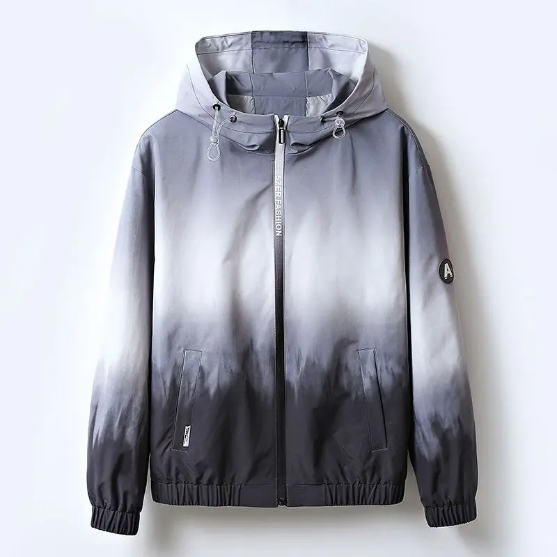 

Spring and Autumn New Hooded Coat Men's Gradient Color -proof Streetwear Jacket Large Size Clothing Jackets for Men Casual Tops