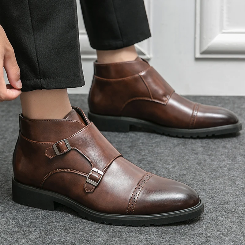 

Brown Designer Chelsea Boots for Men Casual Leather Business Handmade Men's Short Round Toe Slip-On Ankle Boots Free Shipping