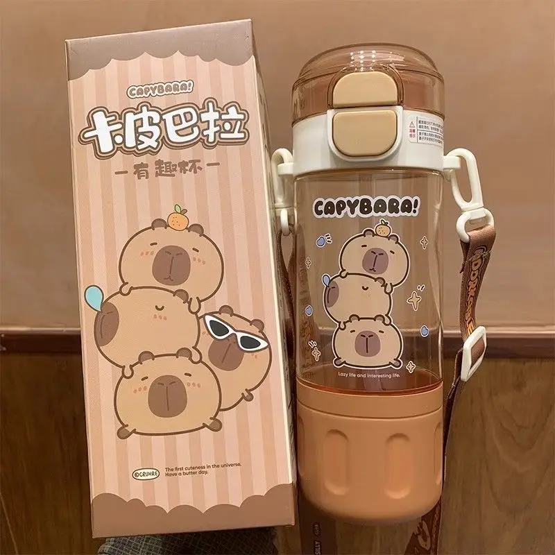 Capybara Transparent Straw Cup Capybara Cartoon Plastic Water Cup with Portable Handle for Wedding and Student Use kapibara bott plastic water bottle plastic cup