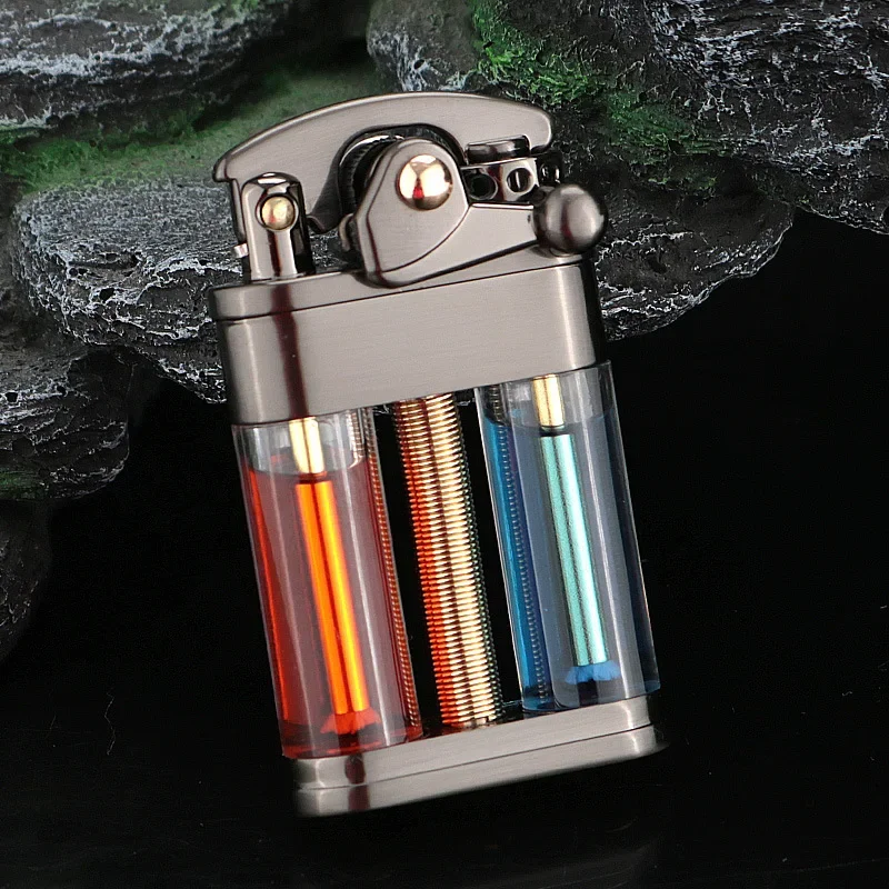 

ZORRO brass kerosene lighter transparent creative dual fuel tank rocker integrated ignition wheel windproof lighter men's gift
