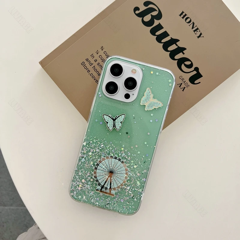Coque de téléphone scintillante papillon Quicksand, étui pour Xiaomi Redmi Note 11 9 8 Max Plus 10 12 4G 5G 10S 9S 11S 12S 11E Pro_voghion.com