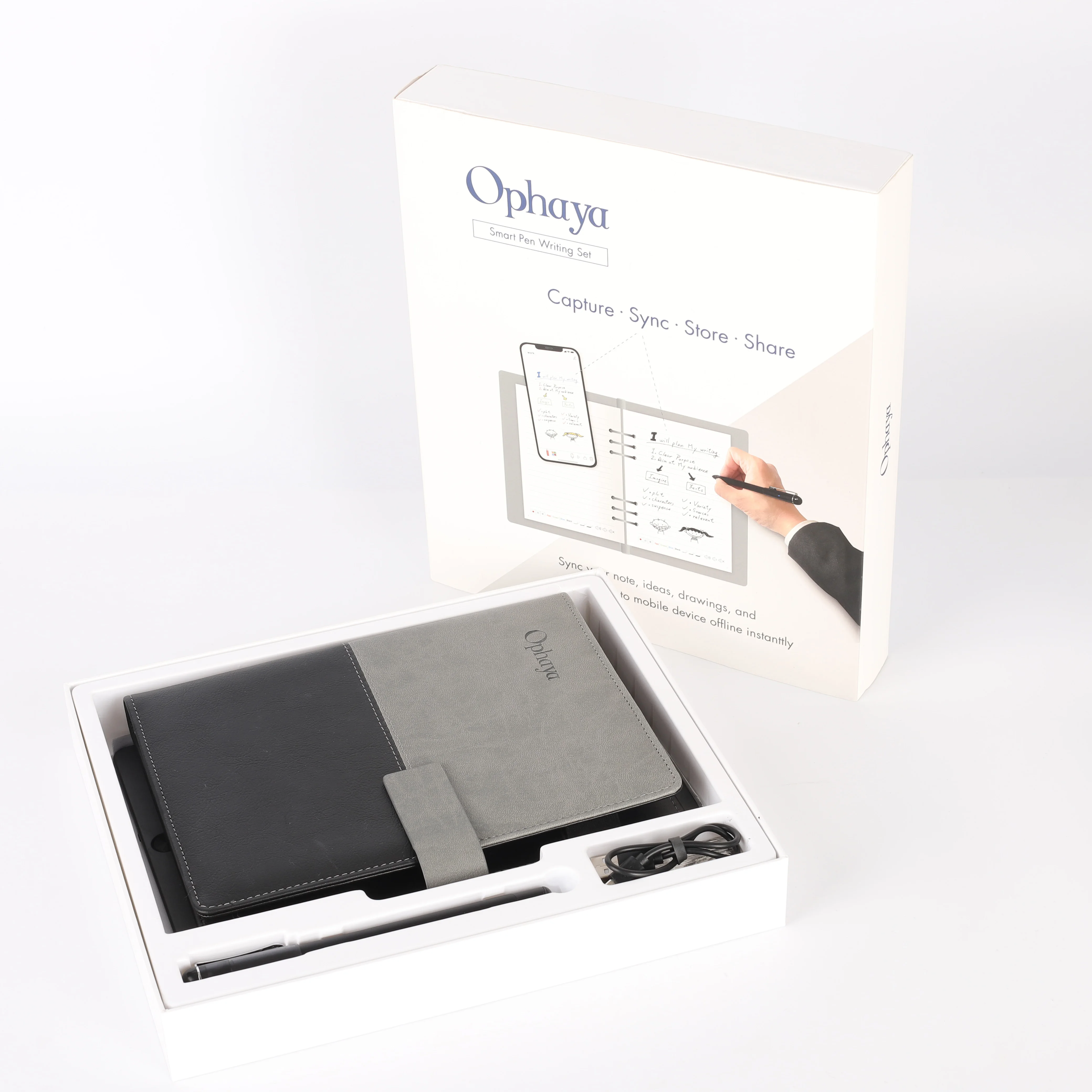 3in1 Ophaya Smart Pen Writing Set SyncPen Gift Set :The Pen, D-coded Notebook, Reusable Pad, Bluetooth, Wireless, iOS, Android