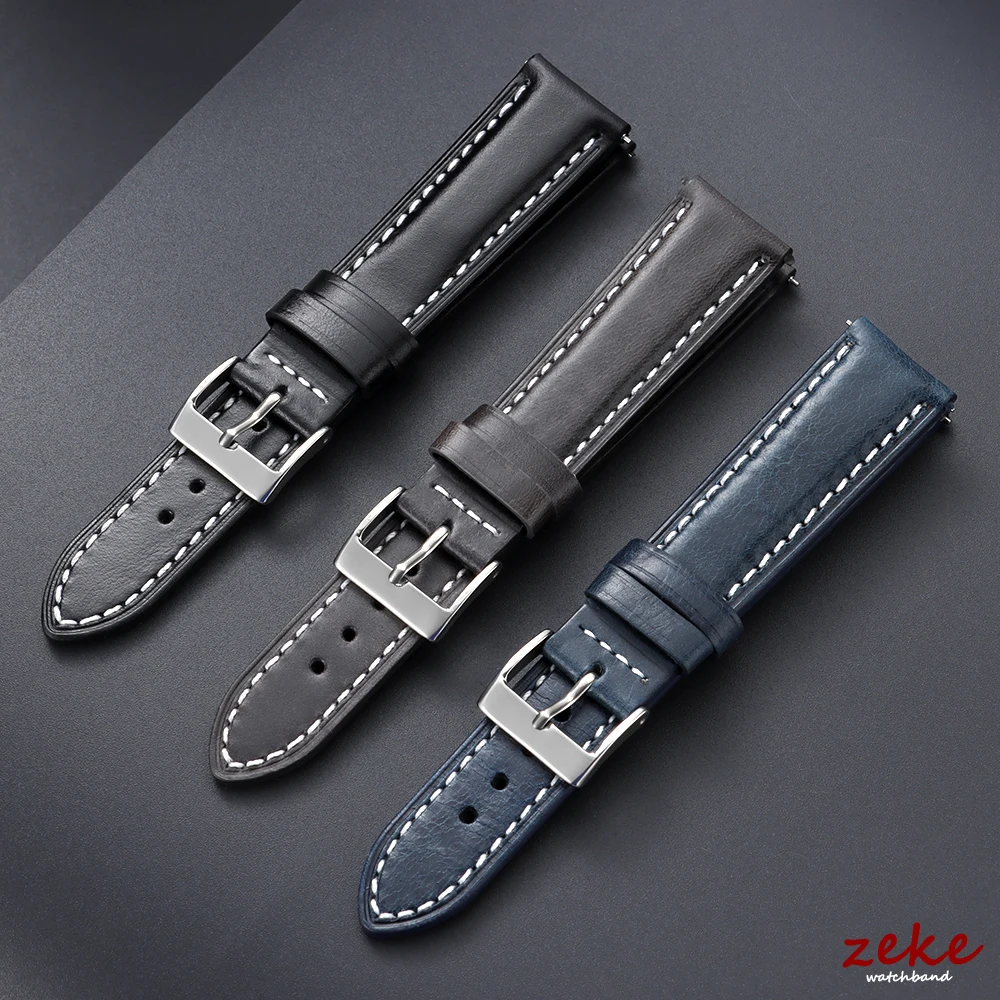 Classic Brown Leather Watch Strap with Pin Buckle – Vintage Oil Wax Finish