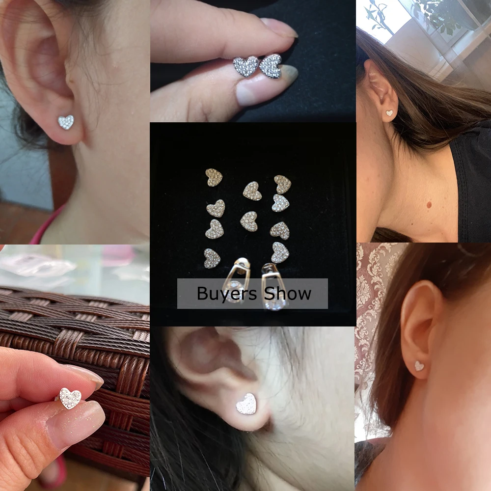 Silver heart stud earrings for women cubic zirconia