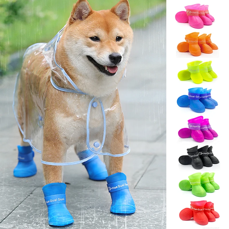 4Pcs Pet Dog Rain Shoes Anti-slip Rubber Boot Puppy Cats