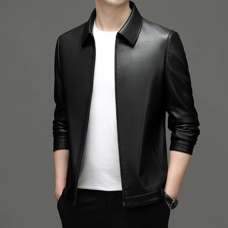 Autumn And Winter Men's Genuine Leather Lapel Jacket With Thick And Thin Options For Fashion Slim Fit Sheepskin Top men leather jacket