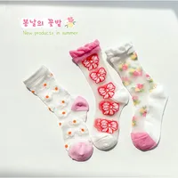 Girls Summer Socks Mesh with Cotton Transparent Socks Baby Cute Flowers Crew Sock 3 Pairs 1