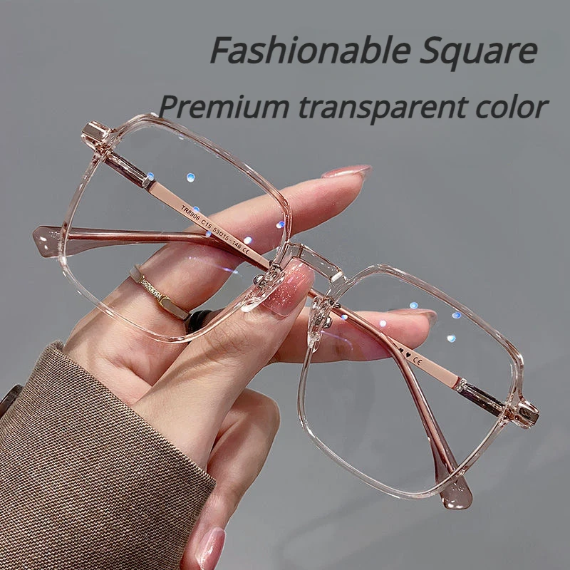 

Anti Blue Light Glasses Women Transparent Square Frame Korean Style Slimmer Face Plain Glasses Myopia Eyeglass Frames
