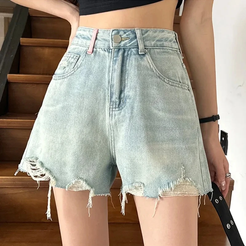 GAODINGLAN Y2k High Waist Hole Women Denim Shorts Sexy Beggar Loose Wide Leg Thin Hot Pants Summer Spice Girl Mini Jeans Female