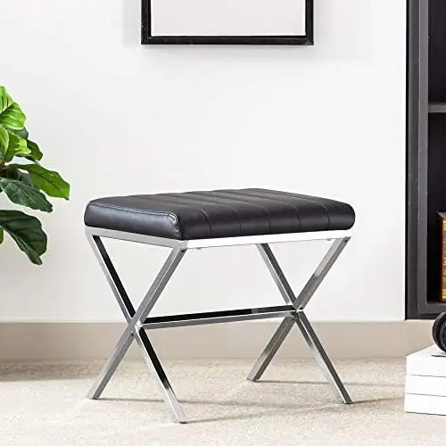 

Vanity Stool,Modern PU Leather Ottoman Stool Chair for Vanity,Vanity Bench with Metal X Legs, Rectangle Makeup Stool Padded Foot
