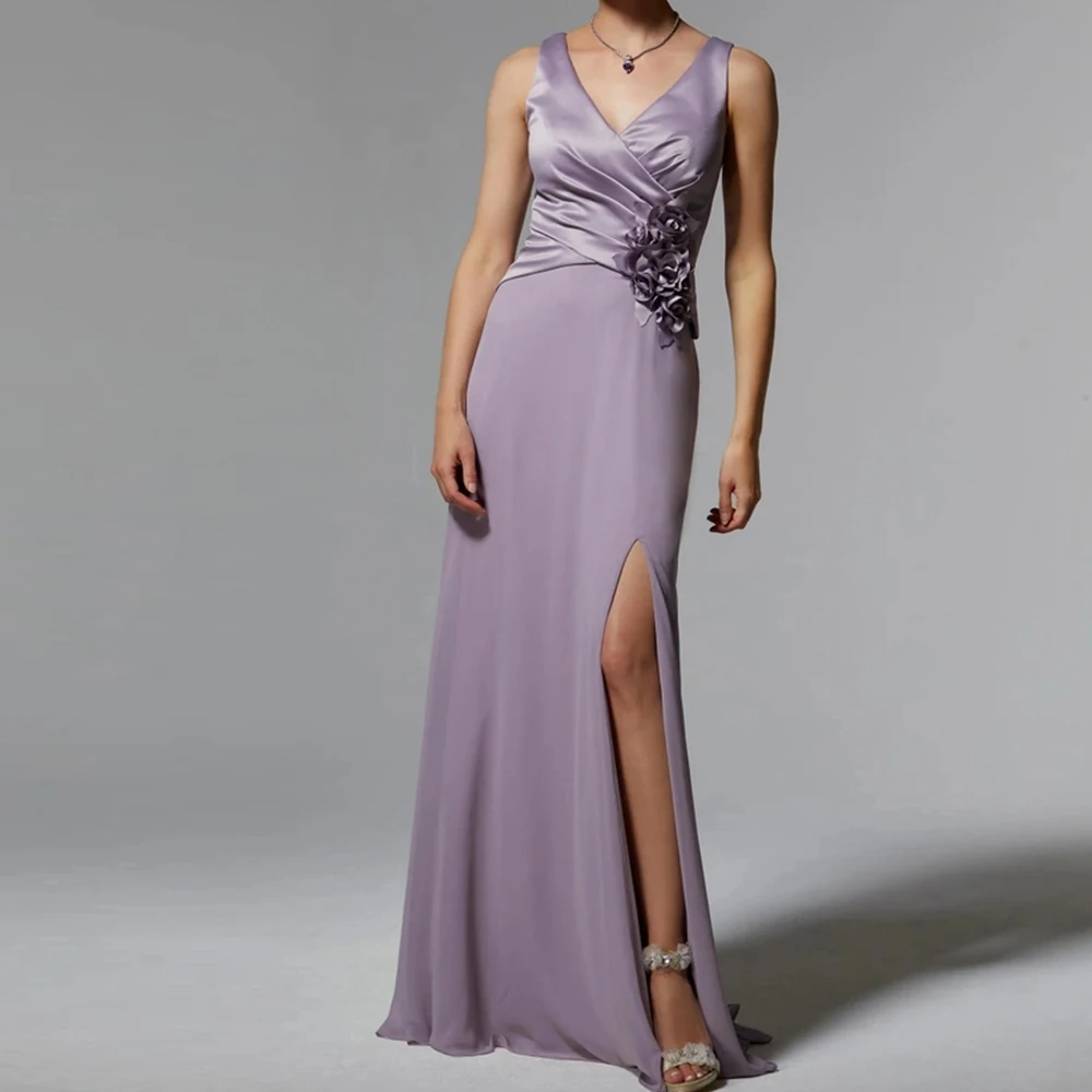 Sexy V Neck Sleeveless Spaghetti Straps Open Back Evening Dress Floor Length With Side Slit Prom Dress / Prom Dress In Store