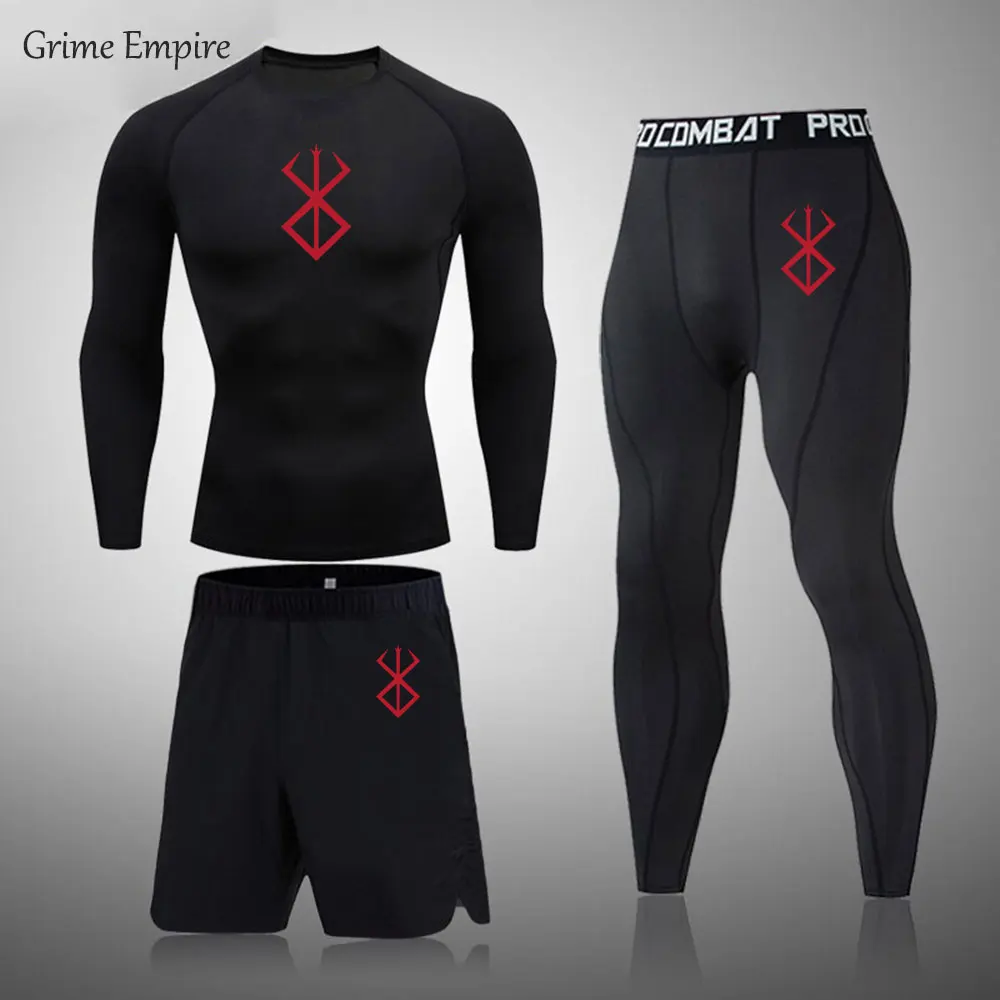 

Anime Berserk Guts Men's Compression Set Long/short Sleeve Gym Top + Leggings + Workout Shorts Quick Drying Rash Guard Set