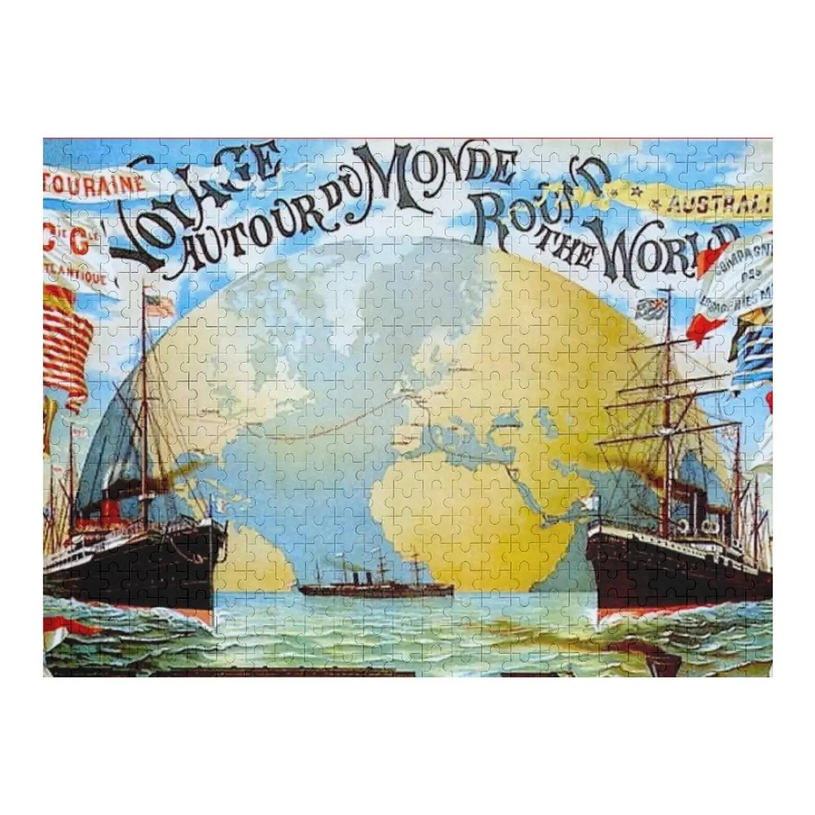 

Around The World in 80 Days; Vintage Jules Verne Print Jigsaw Puzzle Custom Wooden Gift Wood Adults Puzzle