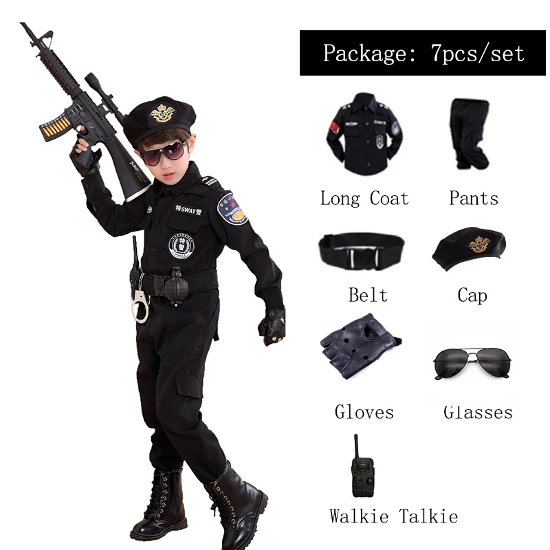 Kids Policemen Costumes Police Cop Cosplay Army Police Uniform Clothing Set Fighting Performance Boy Military Training Attire