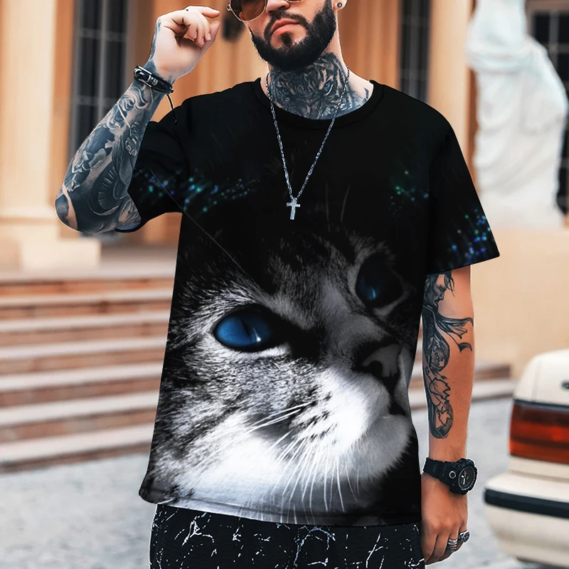 

Summer Europe and the United States Cute Cats and Dogs 3D Print Men's Casual T-shirt Short Sleeve Loose Street Children Top 6XL