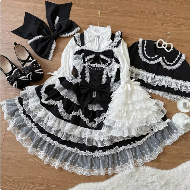 Lolita Dress Original Lolita Dress Cape Set New Spring Autumn Sweet Girl Lace Princess Jsk Cake Dress Fairy Suspender Shirt Outfit