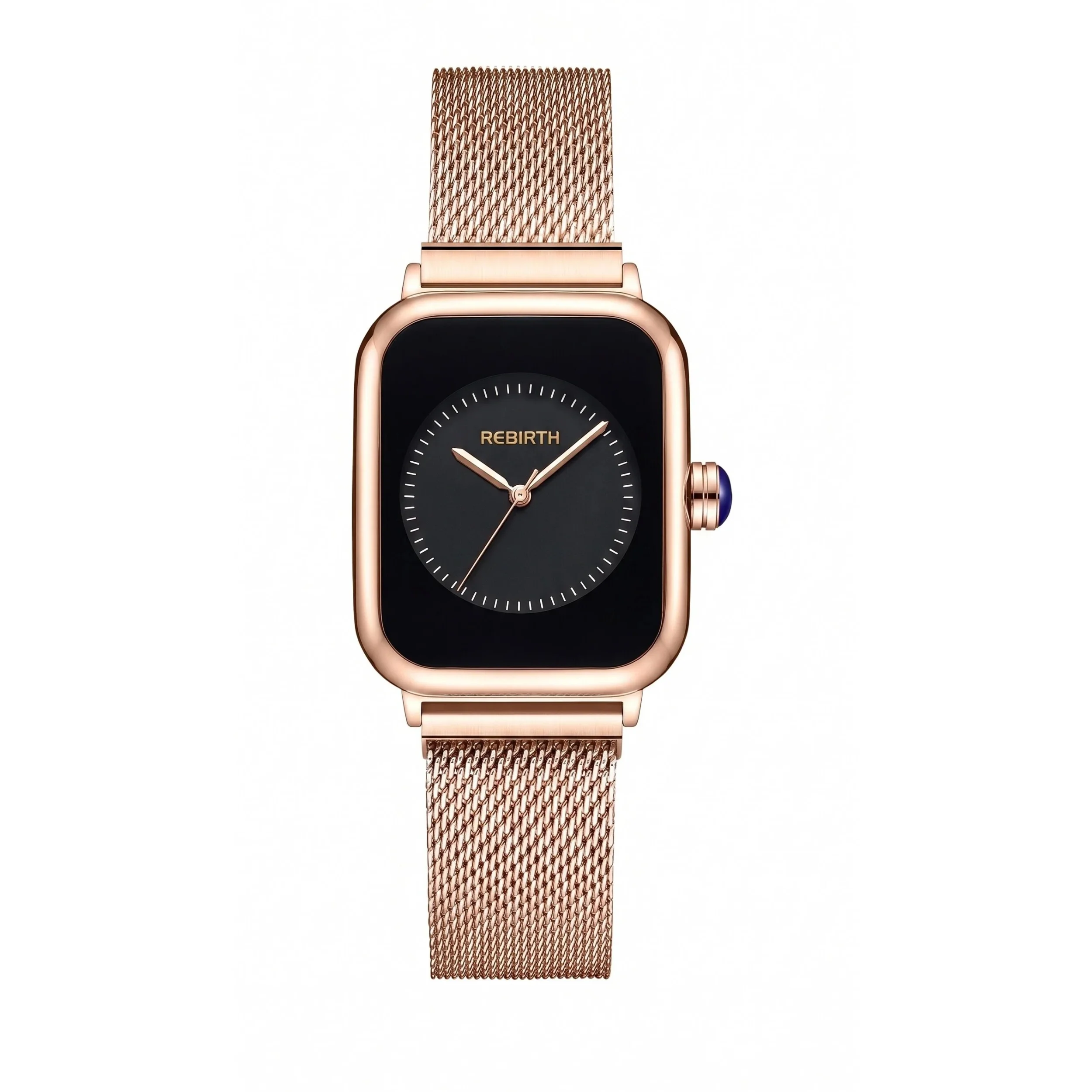 Elegant Rose Gold Women's Watch with Black Dial and Gemstone Crown