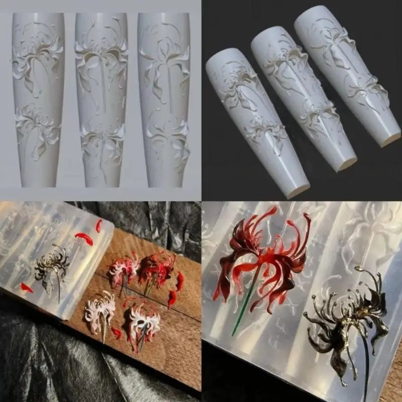 1Pcs 3D Lycoris Radiata 꽃 실리콘 네일 아트 몰드 DIY 레드 릴리 꽃 패턴 몰드 투명 매니큐어 조각 몰드