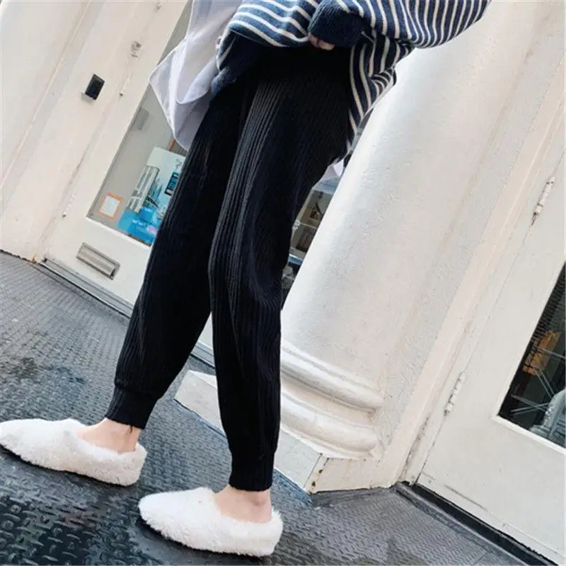 Fall Winter Sweater Harem Pant Women Solid Colors High Waist Casual Ankle-Length Pants Korean Fashion Elastic Knitted Sweatpant