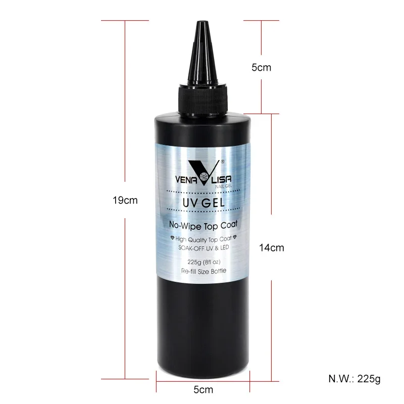 Venalisa Brand 225g Super Quality Nail Art Soak Off UV/LED No Wipe Top Coat Base Coat Without Sticky Layer Tempered TopCoat 6
