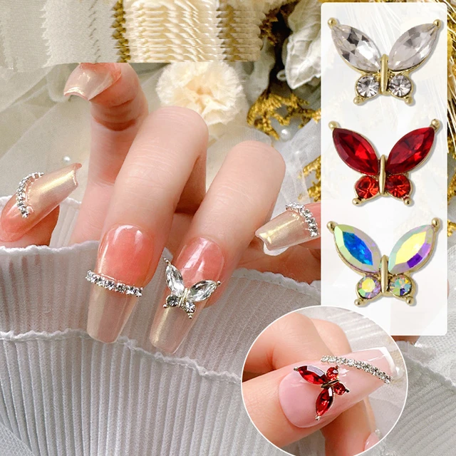 10 Pieces 3D Nail Charms 3D Nail Rhinestones Diamonds Glass Crystal AB Art  Metal Gems Glitter Decor Crystal Nail Charms Design Nail Accessories  (Butterfly Style) 