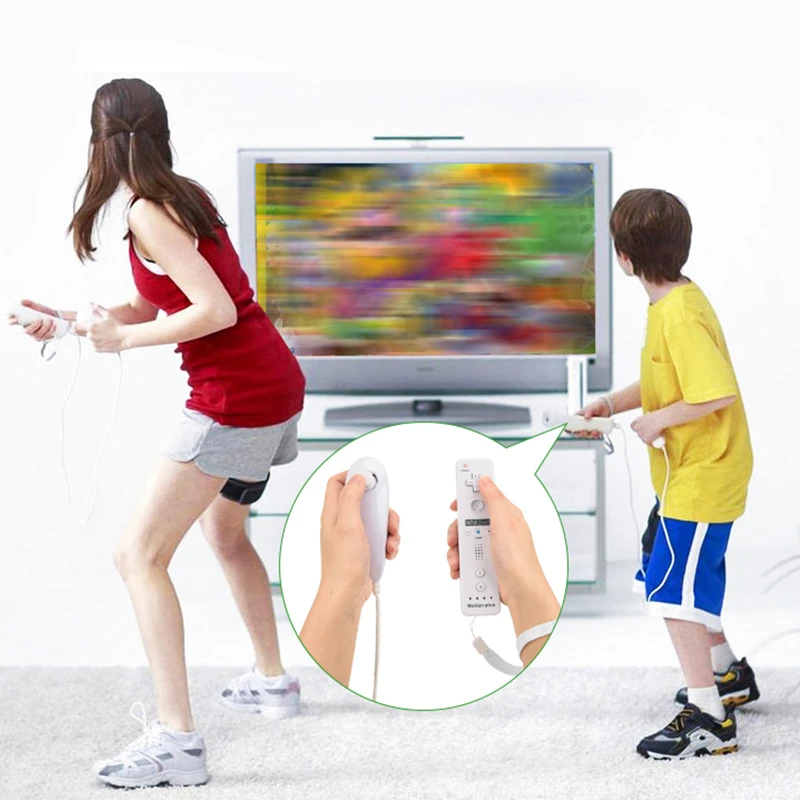 2PCS Remote Controller with Nunchuck Controller for Wii Console Wireless Gamepad with Motion Plus for Nintendo Wii Games Control
