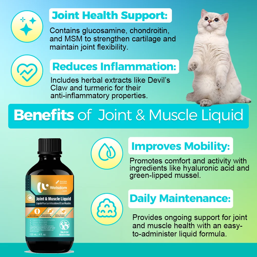 Joint and Muscle Liquid for Cats and Dogs Natural Supplement for Mobility Comfort