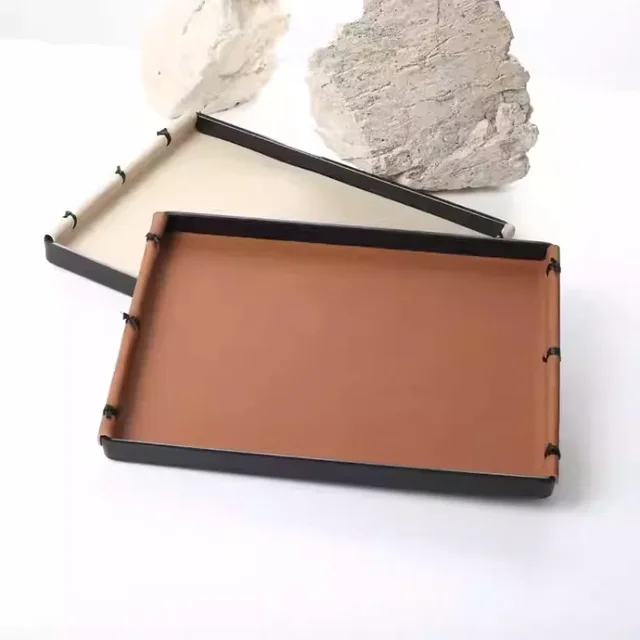 Light Luxury Rectangle Leather Storage Coffee Tray, Handmade Knot Aromatherapy Tray, Home Decoration, Living Room Table Decor 4