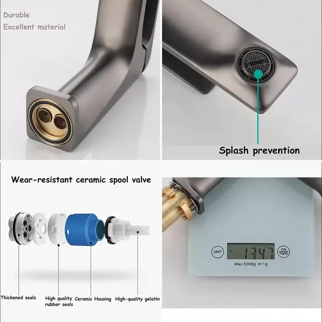 ก๊อกน้ำอ่างล้างหน้าทองเหลืองคุณภาพสูง สีเทา แบบผสมน้ำร้อนน้ำเย็น ก้านโยกเดี่ยว ติดตั้งบนเคาน์เตอร์ สำหรับห้องน้ำ 3