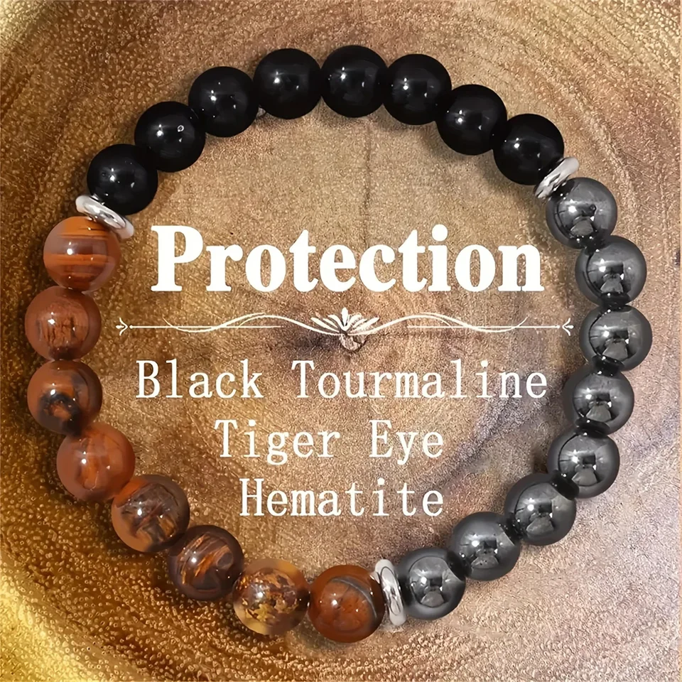 OAIITE Triple Protection Bracelet Set - 8mm Black Obsidian, Tiger Eye, Hematite Beads For Men & Women