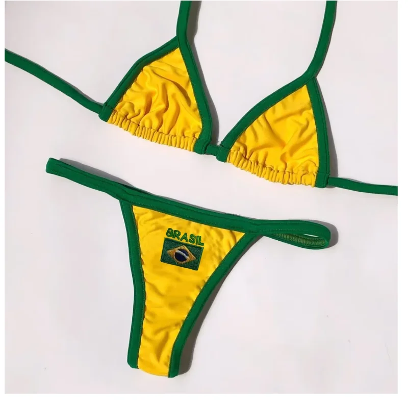 Y2k 2000s Sexy Gothic Punk Emo Girls Top Summer Brazilian Flag Embroidered Bra Bikini Set Beach Vest Party Spicy Girl