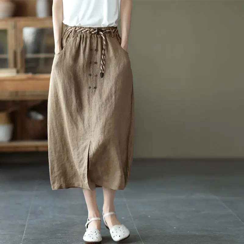 

Hemp Material Elegant Dresses for Women Clothing Skirt Long Skirts Summer Woman 2022 Preppy Style Japanese Fashion Y2k Lolita