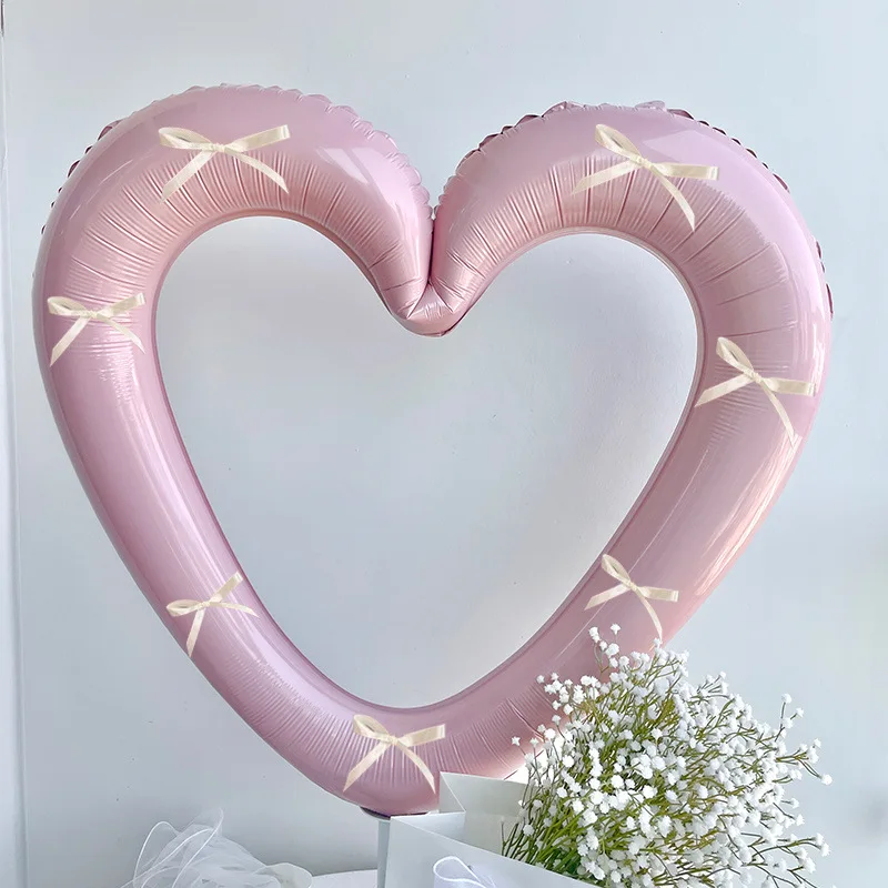 Valentine's Days Wedding Party Decoration Photo Props 40inch Love Heart Aluminium Film Balloon With Bowknot Helium Balloon